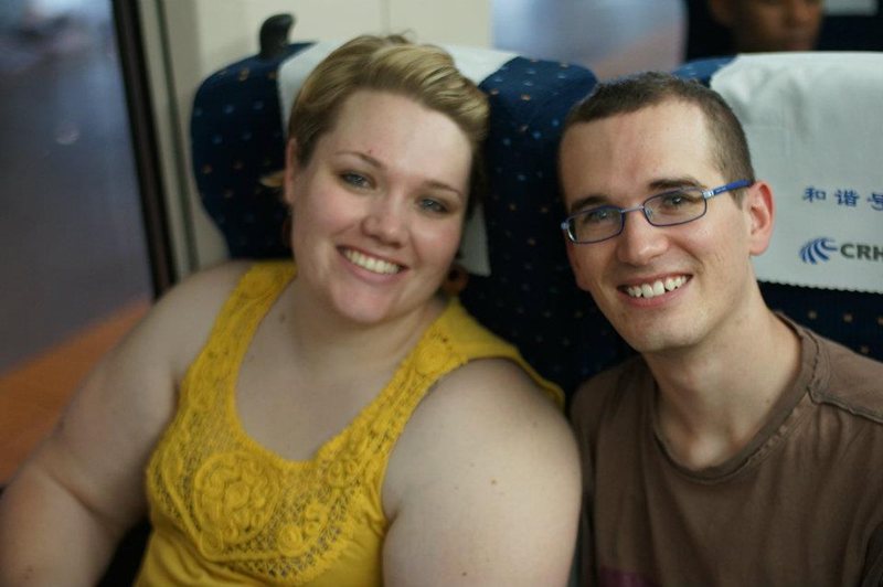 Megan and David on the Magnetic train-ride between Shanghai and Beijing